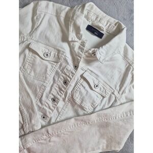 Liquid Jeans Trucker Jacket Womens Small White Denim Button Front Pocket Coastal